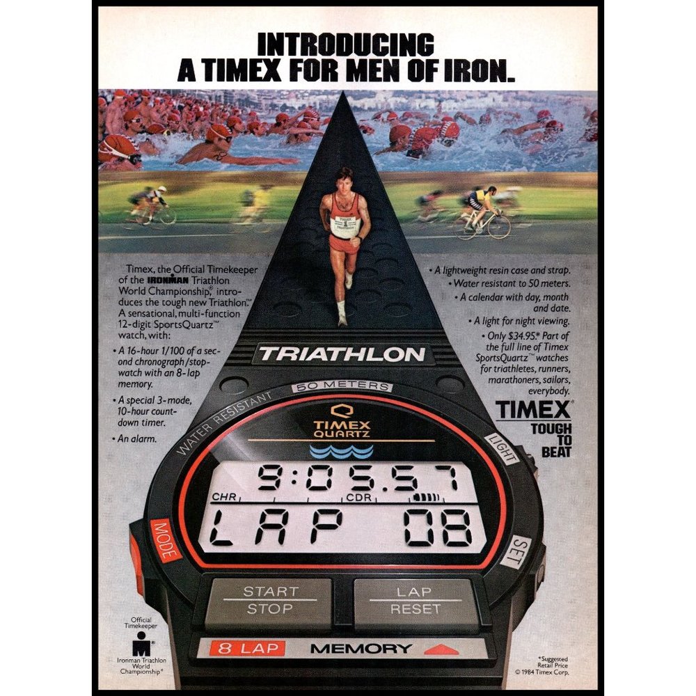 1984 Timex Ironman Triathlon Sports Watch Vintage Print Ad Men of Iron Wall Art